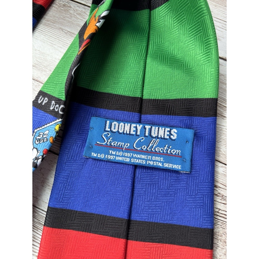 Vintage 1997 Looney Tunes Stamp Collection Men's Neck Tie - Picture 5 of 6